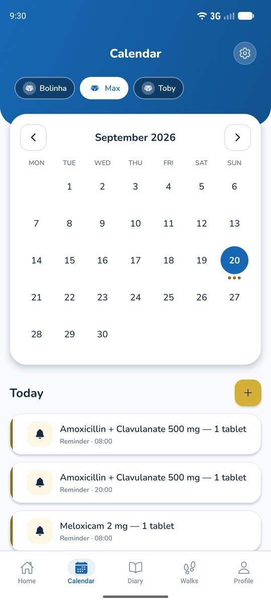 Calendar: Every reminder of the day, from vaccines to medicine doses.