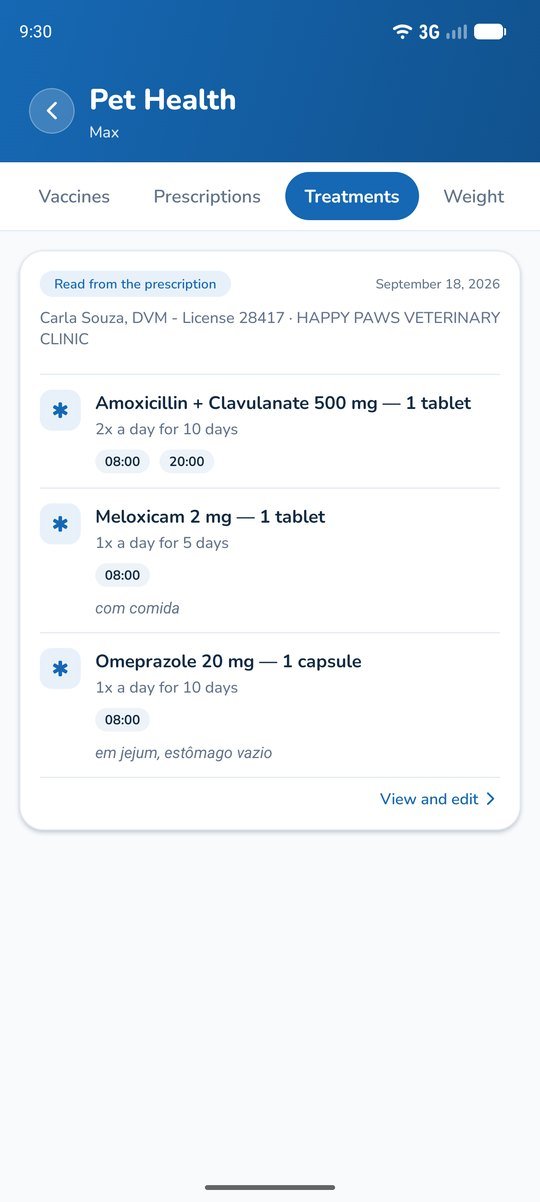 Treatment in progress: With dose times and the tag that it came from the prescription.