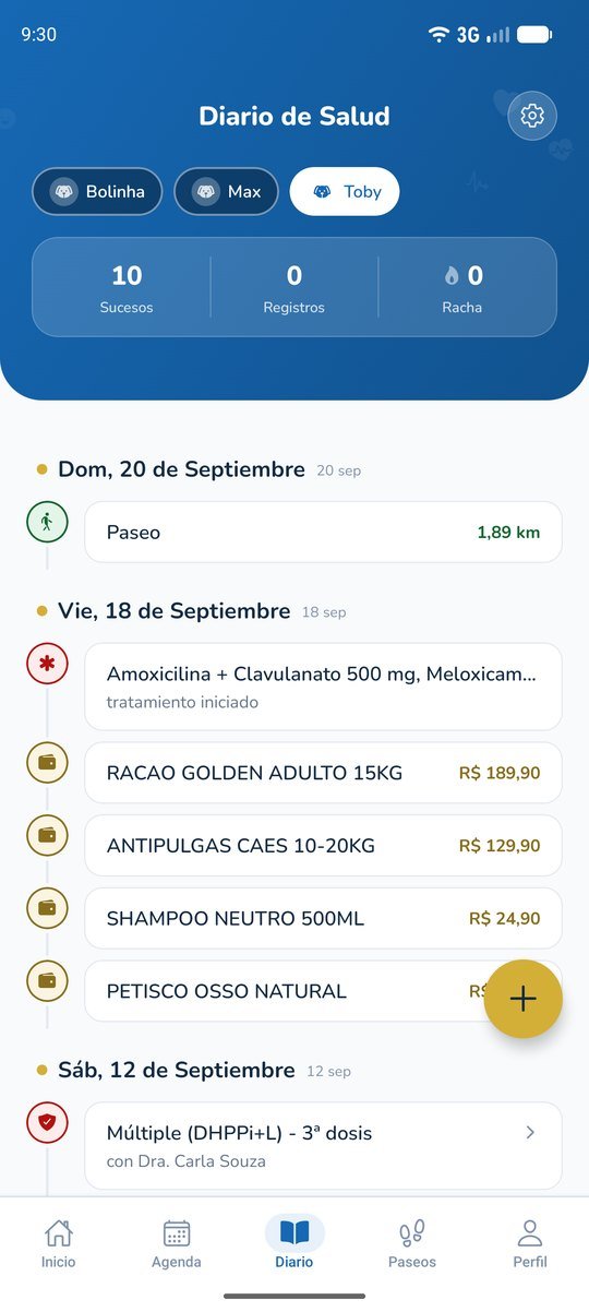 Diario de salud: Cada evento de tu mascota, en orden, en un solo lugar.