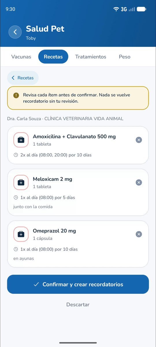 Receta leída de la foto: Medicamento, dosis y horario llegan completados.