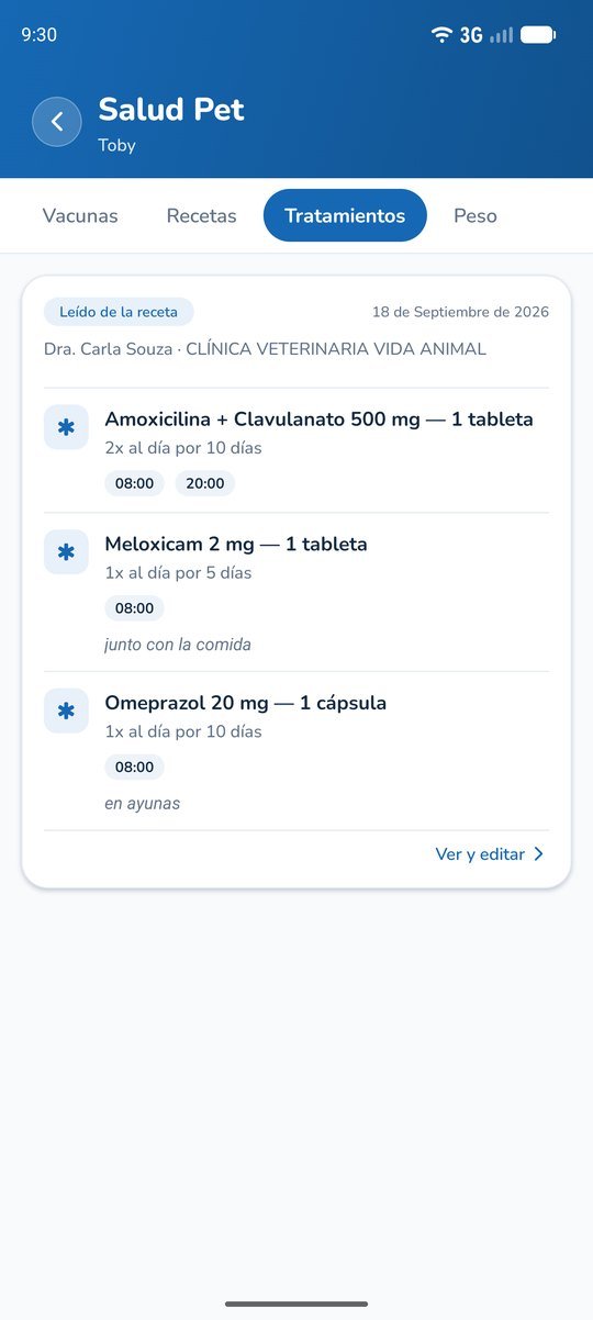 Tratamiento en curso: Con los horarios de las dosis y la etiqueta de que vino de la receta.